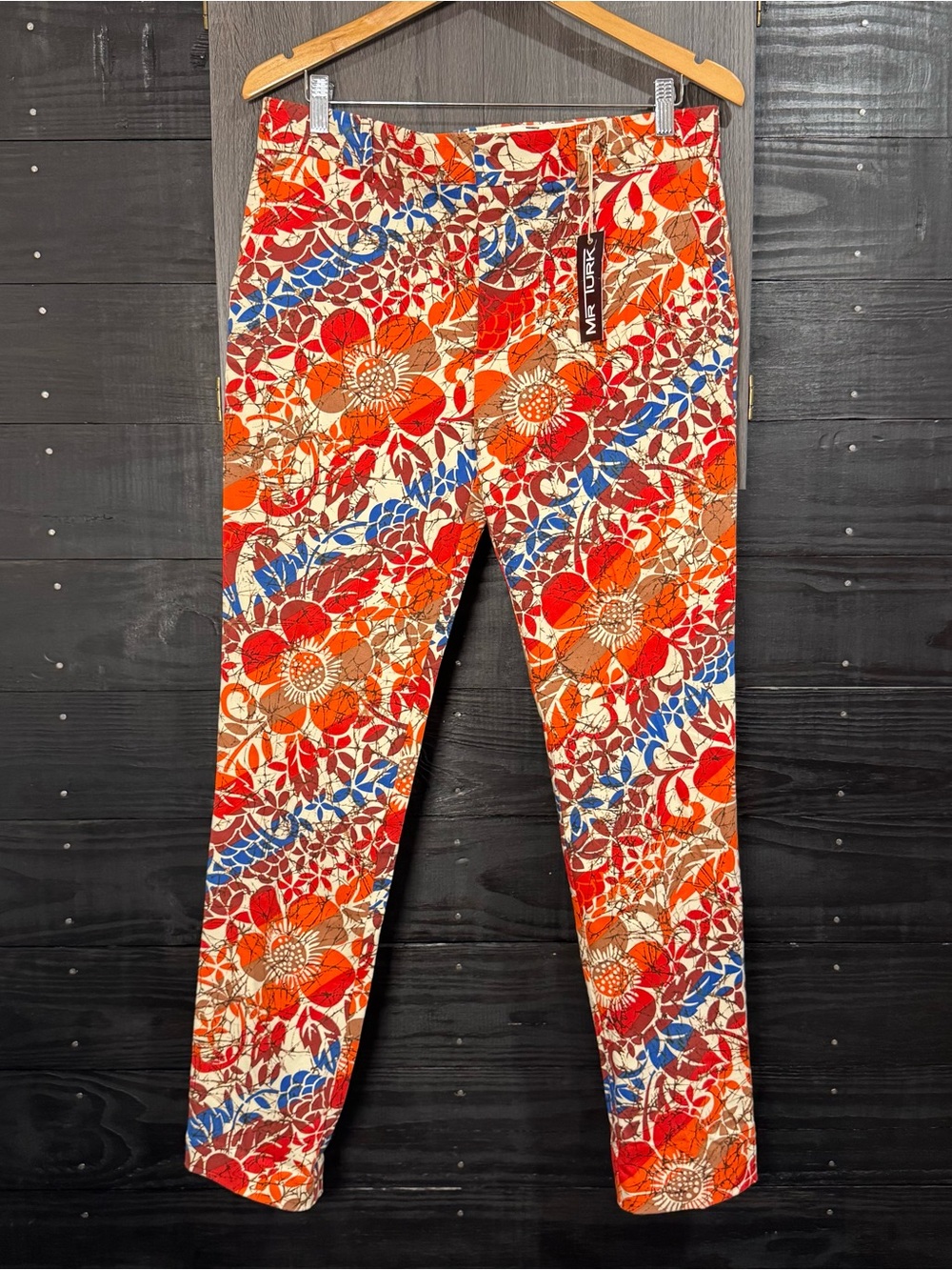 NWT Mr Turk Men’s 32 Retro Floral Print Slim Pants Made in California - Picture 2 of 7